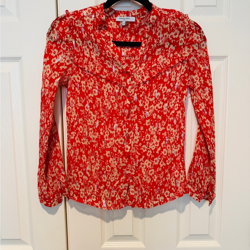 Gerard Darel Red Floral Blouse